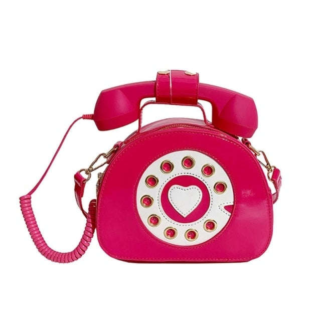 Rotary Phone Handbag - Hot Pink - bags, handbag, handbags, latex, phone