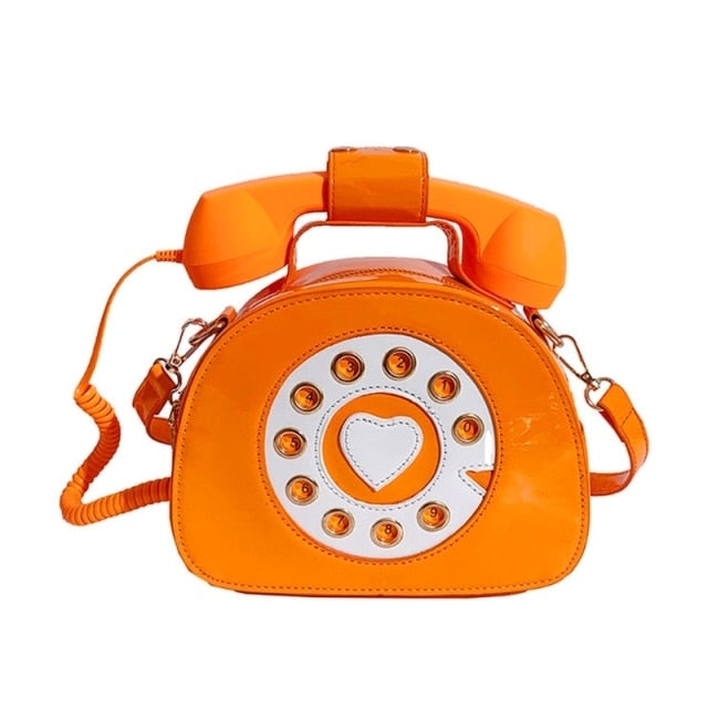 Rotary Phone Handbag - Orange - bags, handbag, handbags, latex, phone