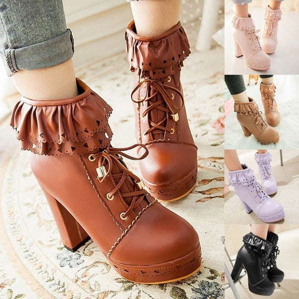Harajuku fashion heels boots SE10828  Platform heels boots, Heeled boots, Womens  boots ankle
