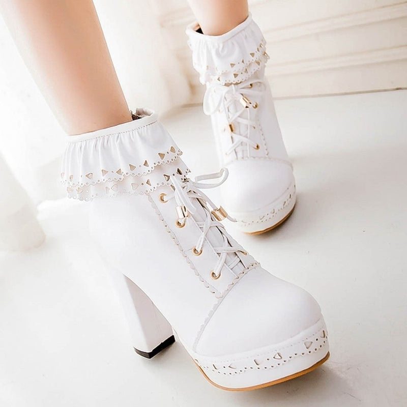 Womens Platform Mid Calf Boots High Heels Round Toe Lace Up Zip Pumps Shoes  Prom | eBay