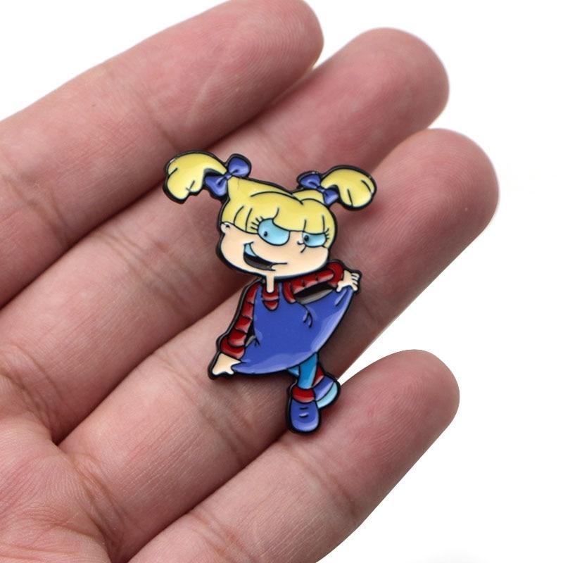 Cute Rugrats Metal Enamel Pin Lapel Brooch Set Chucky Angelica Reptar Tommy Nickelodeon
