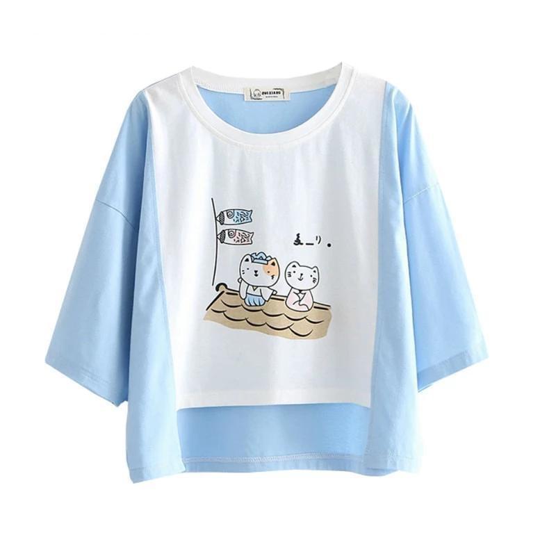 Sailing Kitten Tee - Blue - t-shirt