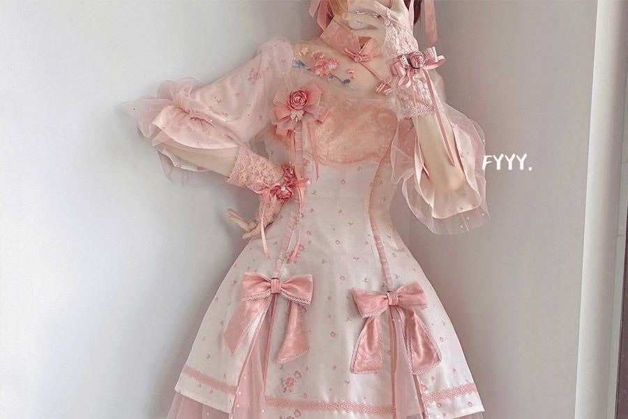 Pink Japanese Sakura Cheongsam Kimono Lolita Dress | Kawaii Babe