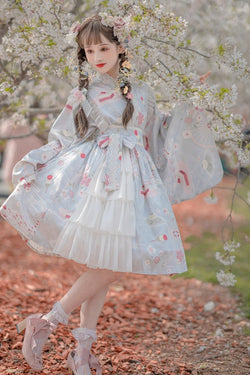 Sakura Kimono Lolita Dress - Blue / M - cherry blossom, china, chinese, dress, dresses
