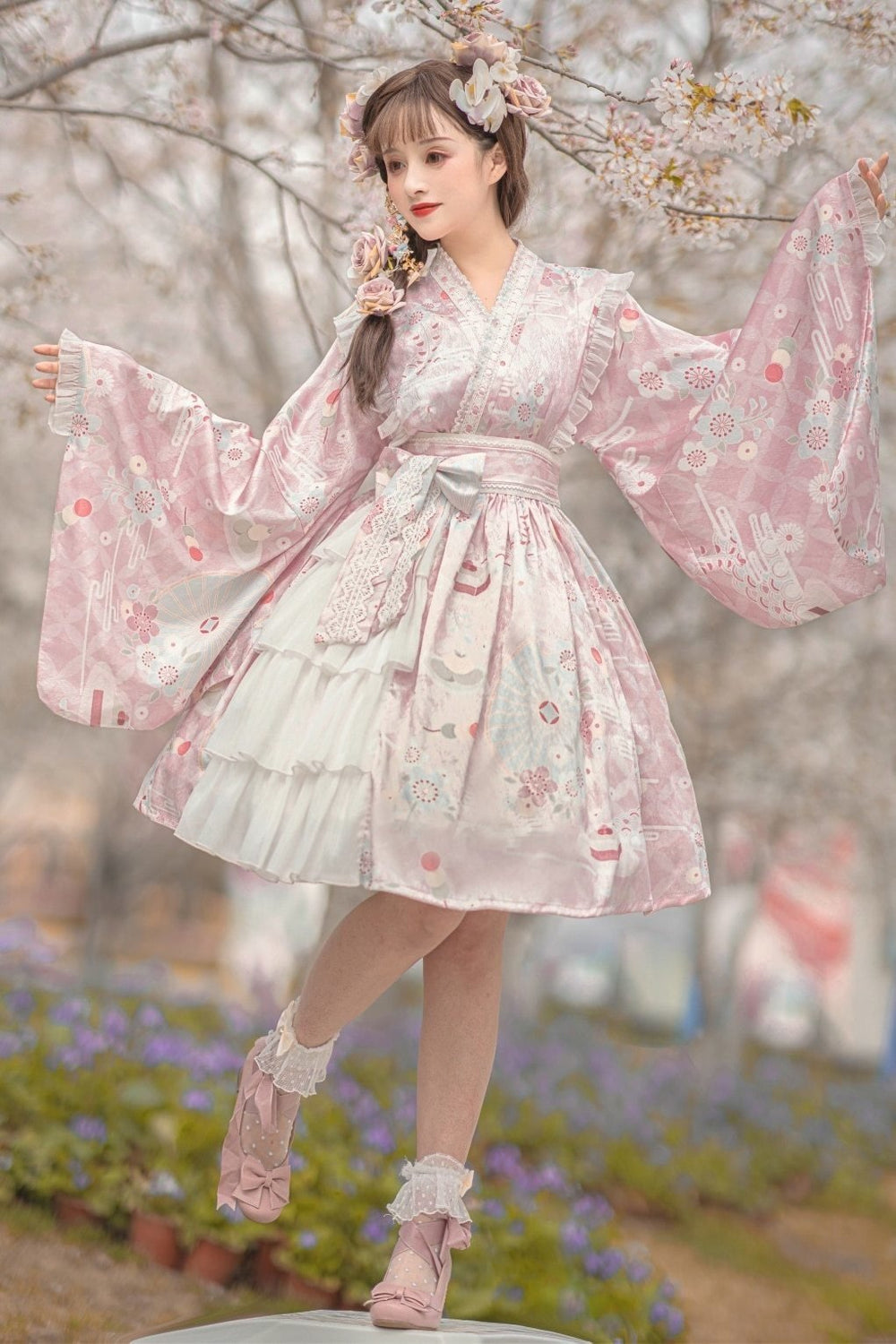 kimono inspired dress Layered Ruffle Kimono Dress with Attached Collar – Belchic