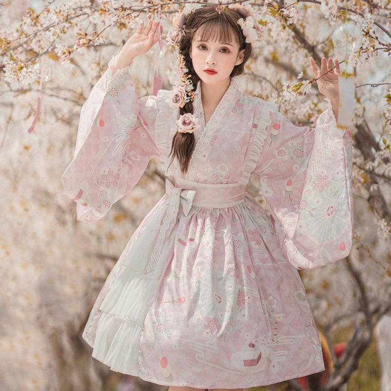 Sakura Kimono Lolita Dress - Pink / L - cherry blossom, china, chinese, dress, dresses