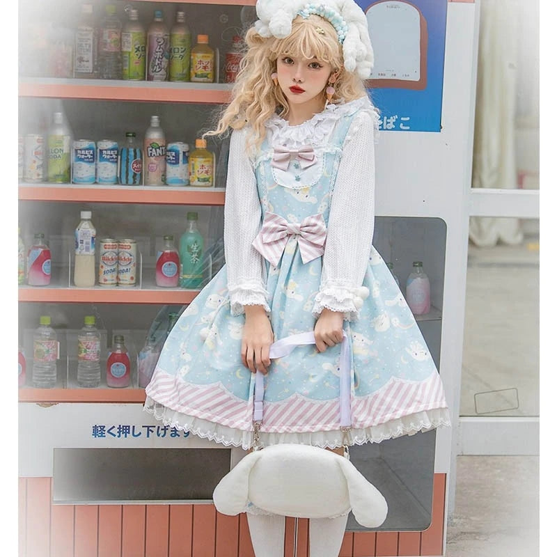 Kawaii Sanrio Star Gummy Lolita Dress Girl Dress Cartoon Personality Cute  Kuromi Cinnamon Roll Melody Cosplay Clothes Gift 