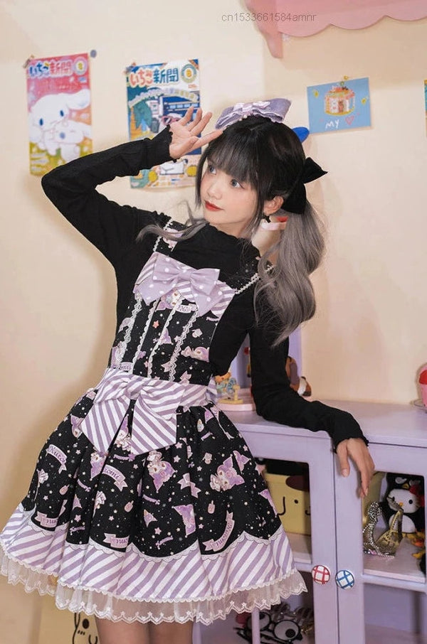 Sanrio Lolita Dress - Black Kuromi / S - babydoll, black dress, cinnamoroll, dresses, jsk