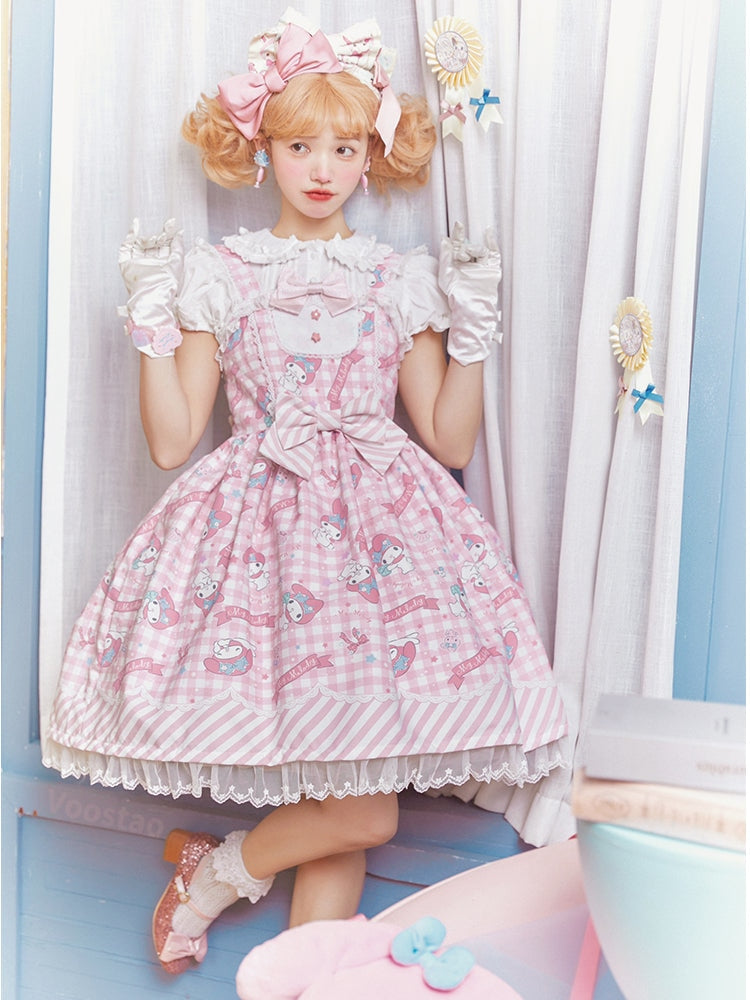 Sanrio Lolita Dress - Pink My Melody / S - babydoll, black dress, cinnamoroll, dresses, jsk