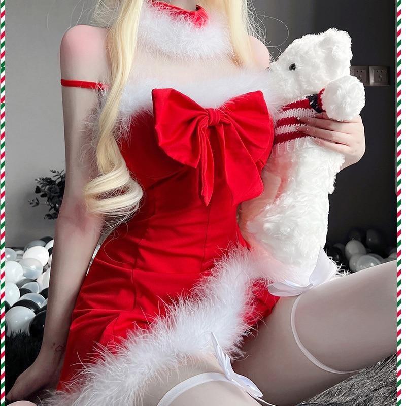 sexy dresses for christmas Christmas Cocktail Dresses for Women Off The Shoulder Mini Dress Sexy Up Long Sleeve Mrs Santa Claus Short V Neck Dress