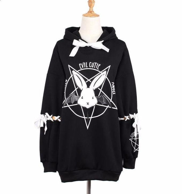 Satanic Angel Bunny Patchwork Cute Satan Cult Lace Hoodie Sweater Kawaii Babe