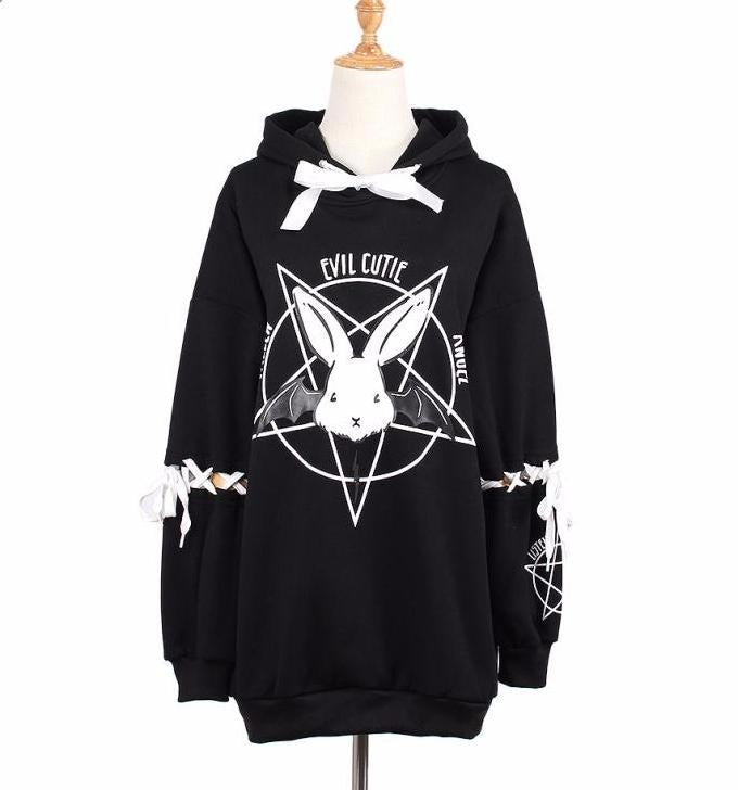 Satanic Angel Bunny Patchwork Hoodie Sweater