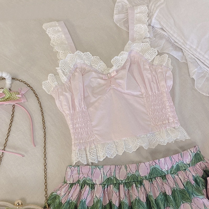 Fairy Cherry Ethereal Pink Crop Top Bustier Tank