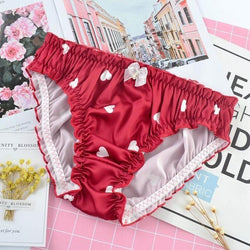 Satin Heart Panties - Red / L - underwear
