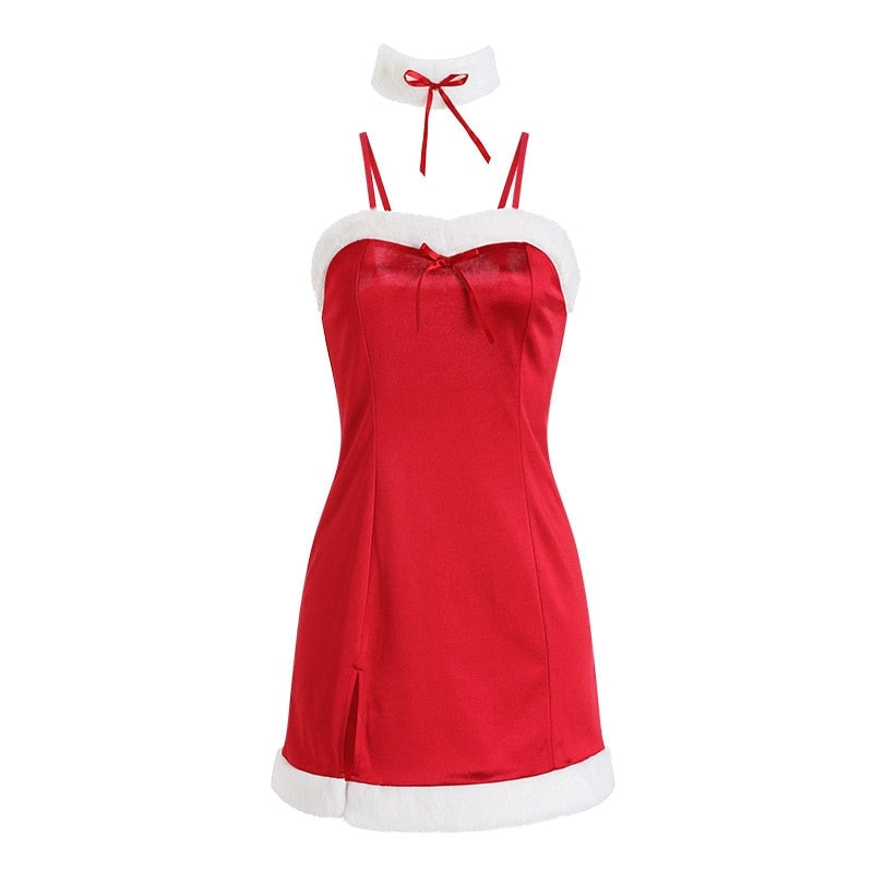 Satin Red Santa Holiday Christmas Slip Dress Costume Kawaii Babe Satin Red Santa Holiday Christmas Slip Dress Costume Kawaii Babe