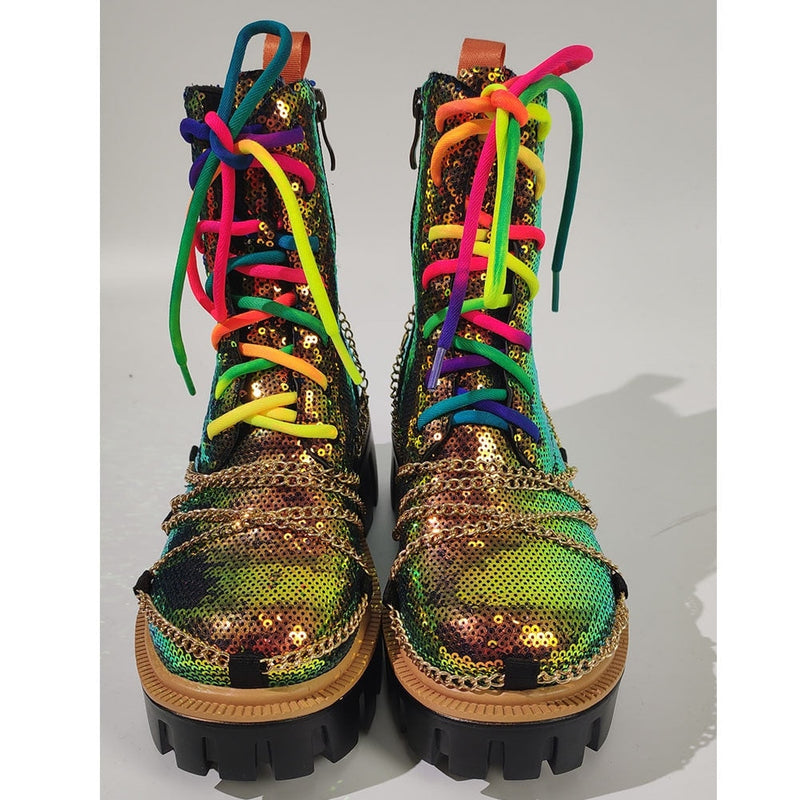 Sequin Combat Booties - ankle boots, booties, combat, combat boots