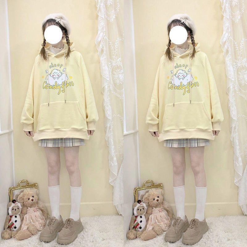 Yellow Sheep Candyfloss Hoodie Long Sleeve Sweater Kawaii Babe