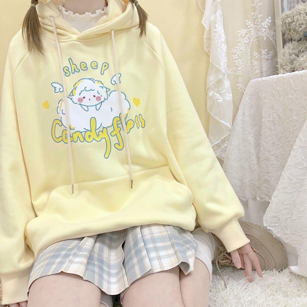 Yellow Sheep Candyfloss Hoodie Long Sleeve Sweater Kawaii Babe