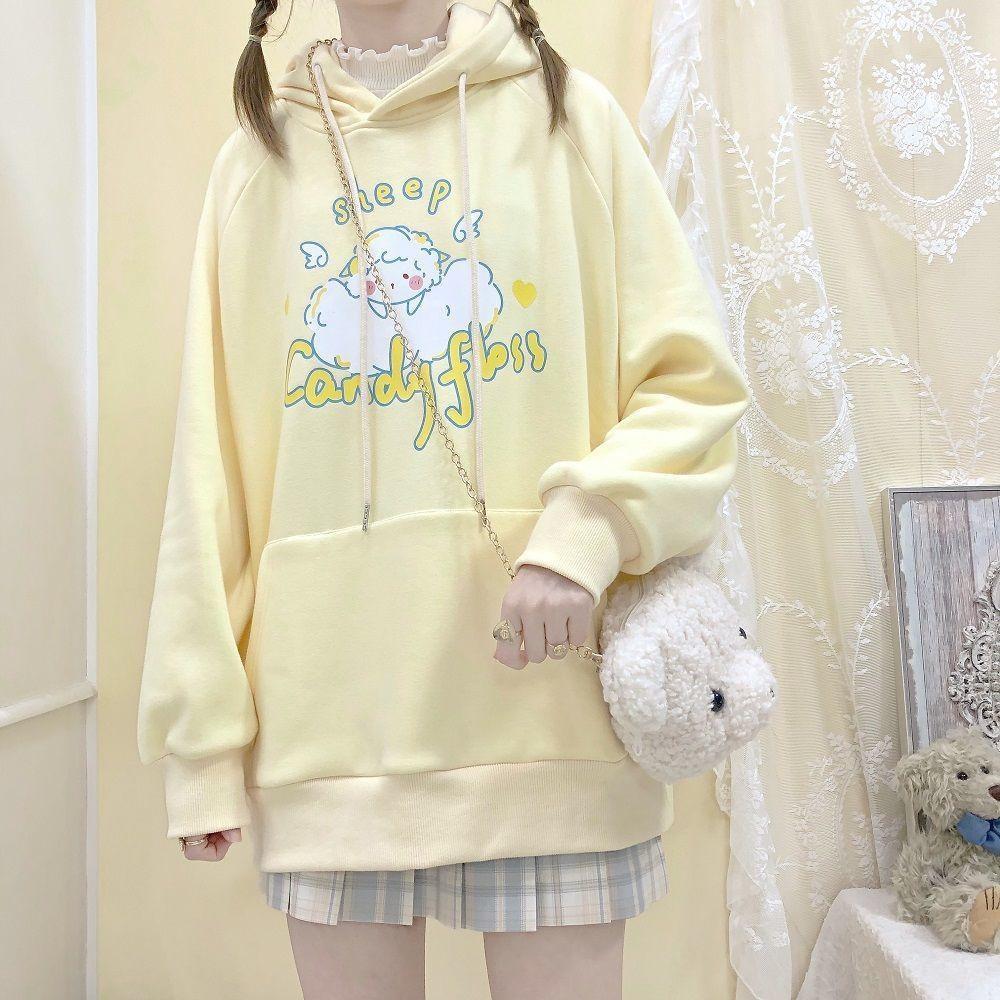 Yellow Sheep Candyfloss Hoodie Long Sleeve Sweater Kawaii Babe