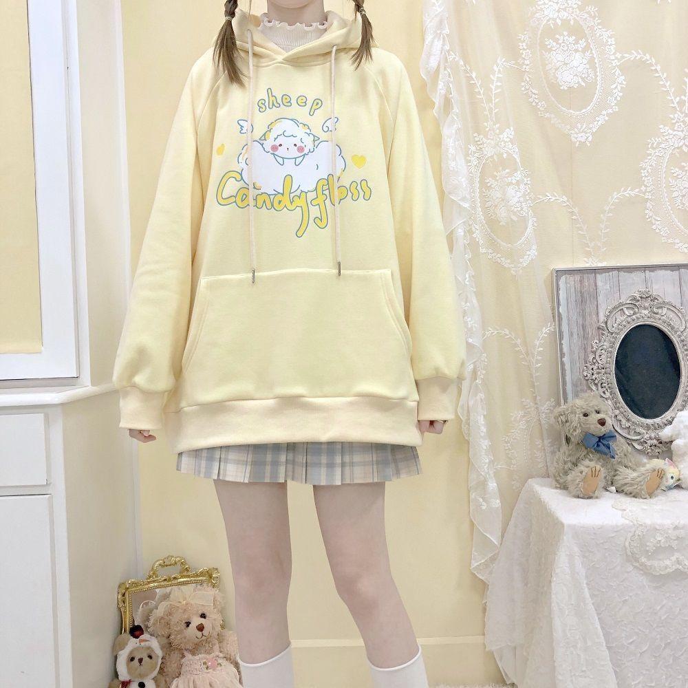 Yellow Sheep Candyfloss Hoodie Long Sleeve Sweater Kawaii Babe