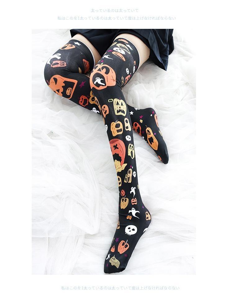 Girls Halloween Knee High Socks- Pink Ghosts, Pumpkins & Stripes – Little  Stocking Company