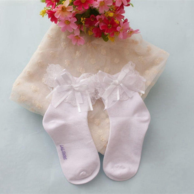 White Ruffled Girl Socks - Pink Princess