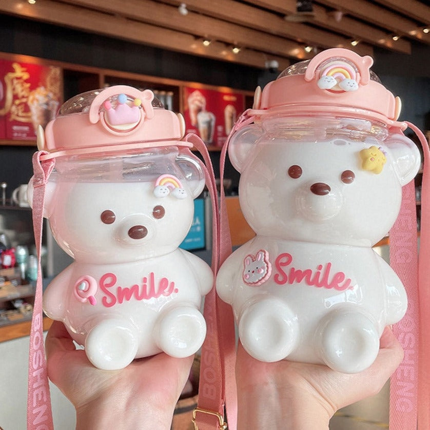 Smile Baby Bear Glass Water Bottle Sippy Cups | Kawaii Babe