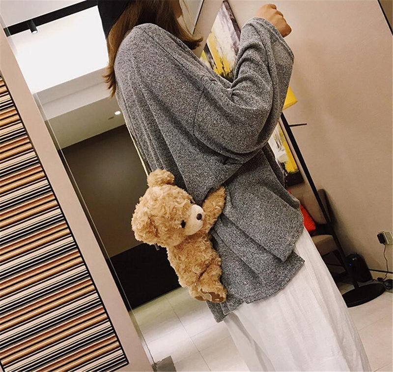 Brown Teddy Bear Purse Handbag Cross Body Messenger Bag Fluffy Soft Kawaii Cute