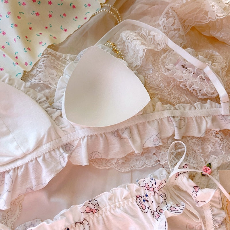 Soft Baby Bun Lingerie Set Ruffled Kawaii Cute Pink Bunny | Kawaii Babe