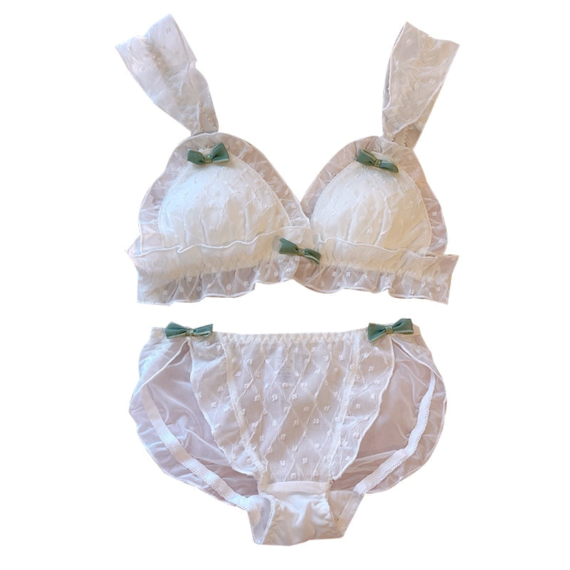 Kawaii Lolita Butterfly Section Small Fragrant Wind Underwear Girls Bra Set  Pure Desire Sexy Cute Gathering Bra and Panty (Color : Champagne