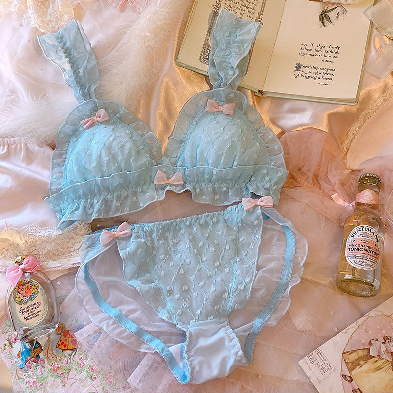 Soft Chiffon Princess Lingerie Set - Blue / M - angelcore, dollette, ethereal, fairycore, kawaii lingerie