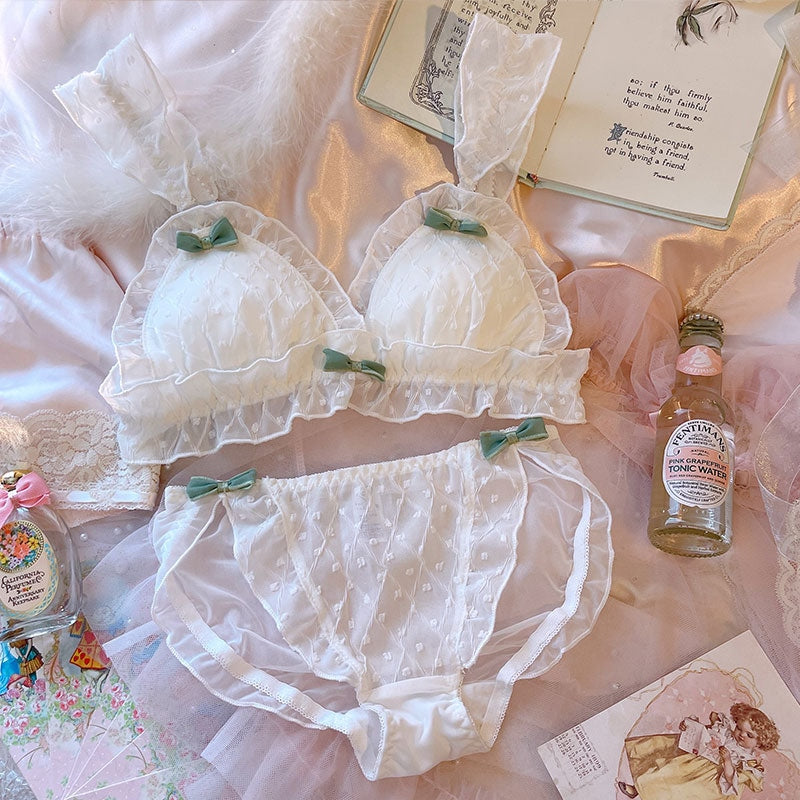 Soft Chiffon Princess Lingerie Set - White / L - angelcore, dollette, ethereal, fairycore, kawaii lingerie