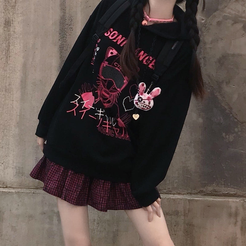Pastel Goth Black Pink Sonic Angel Hoodie Sweater | Kawaii Babe