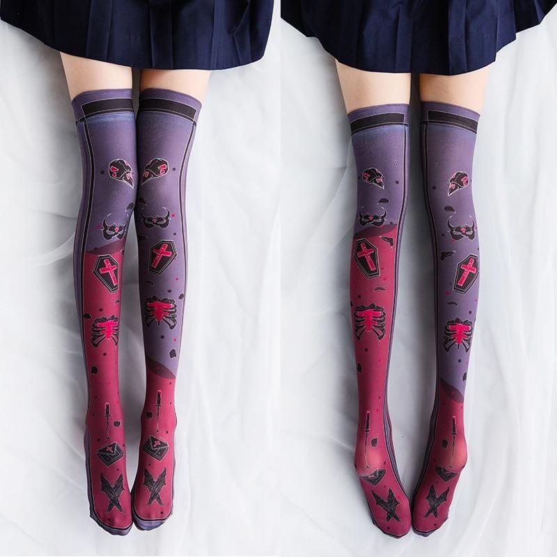 Spooky Cute Creepy Goth Stockings Thigh Highs