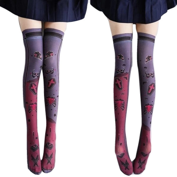 Spooky Cute Creepy Goth Stockings Thigh Highs | Kawaii Babe