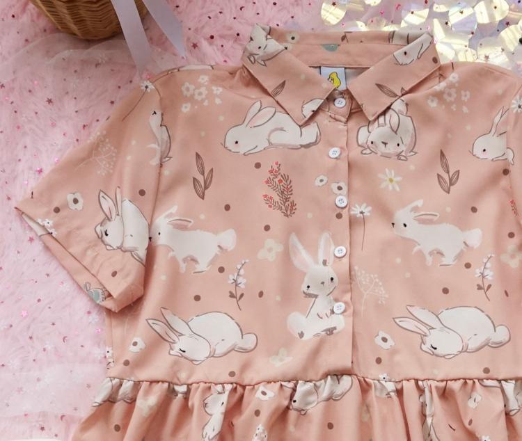 Spring Bunny School Girl Dress - baby bun, bunnies, bunny rabbit, dresses, flower