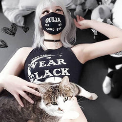 Stay Naked Or Wear Black Crop Top - L - black, bodysuits, crop top, tops, goth