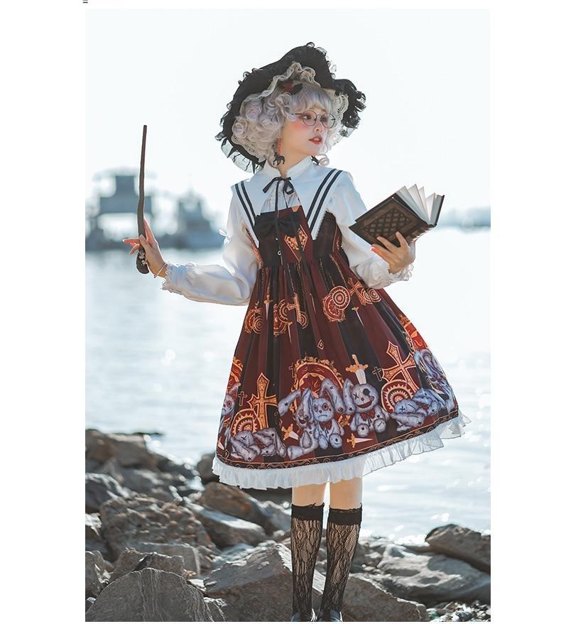 Steampunk Macabre Lolita Dress - Brown / L - brown dress, dresses, goth girl