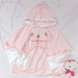 Kawaii Strawberry Hoodie Women Girls Cute Pink Sweatshirt Japanese