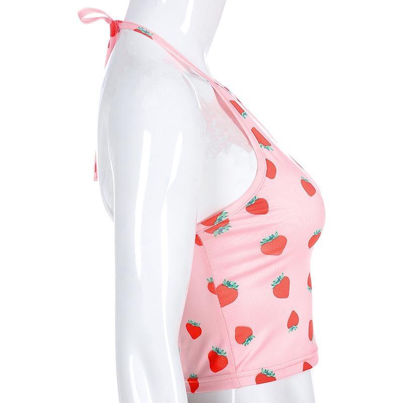 Strawberry Halter Top Cropped Belly Shirt Cute Kawaii