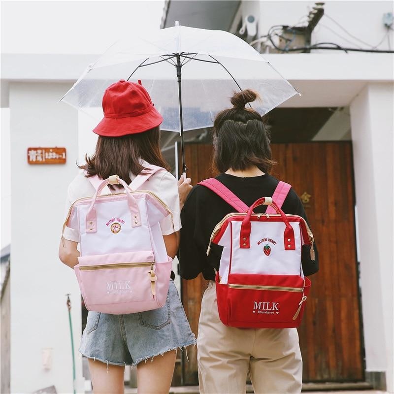 Red Strawberry Milk Backpack Book Bag School Knapsack Rucksack Harajuku Japan Fashion 