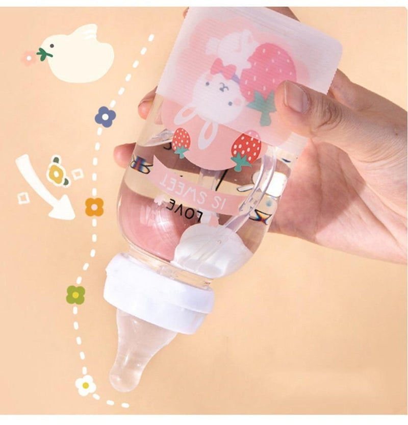 Adult Baby Feeding Glass Bottle Pink Panther Nipple Pacifier Straw