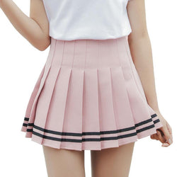 Striped School Girl Tennis Skirt Pleated Pink Cute Kawaii Harajuku Fashion 