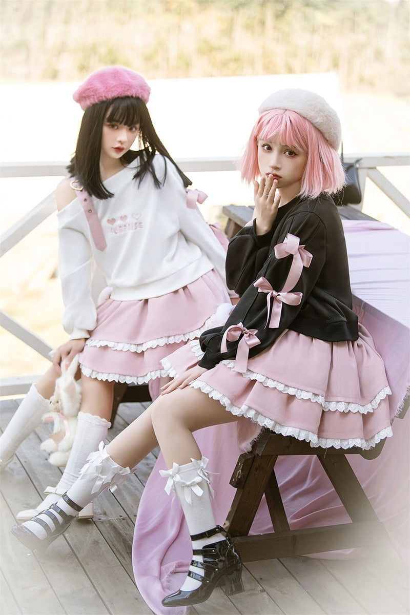 Surprise Me Pastel Goth Clothing Skirt & Top Set Kawaii Babe Black Top / L Surprise Me Pastel Goth Clothing Skirt & Top Set Kawaii Babe Black Top / L