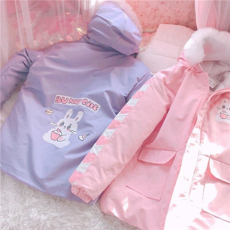 Pastel Purple Bunny Rabbit Cafe Winter Coat Windbreaker Jacket Fairy Kei Kawaii Fashion