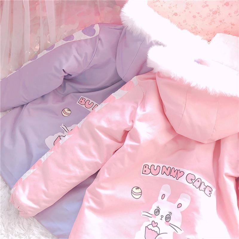 Pastel Purple Bunny Rabbit Cafe Winter Coat Windbreaker Jacket Fairy Kei Kawaii Fashion