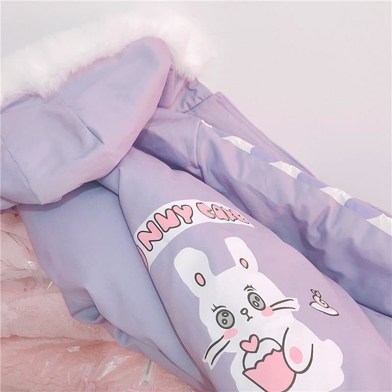 Pastel Purple Bunny Rabbit Cafe Winter Coat Windbreaker Jacket Fairy Kei Kawaii Fashion