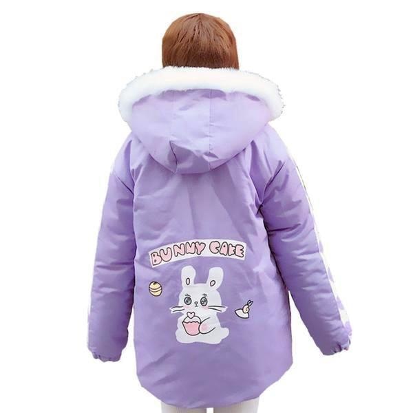 Pastel Purple Bunny Rabbit Cafe Winter Coat Windbreaker Jacket Fairy Kei Kawaii Fashion