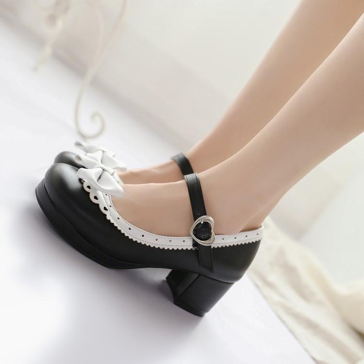 Sweet Black Lolita Babydoll Heels Pumps Shoes Bow Kawaii Fashion Cute Elegant EGL Style