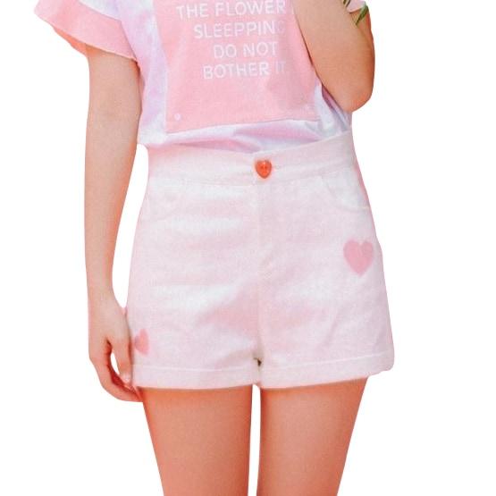 White Sweet Heart Shorts Embroidered Silk Ribbon Kawaii Fashion Fairy Kei 